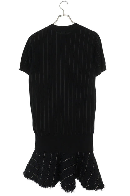 Sacai Black Short Sleeve Stripe Cotton Dress Size 2