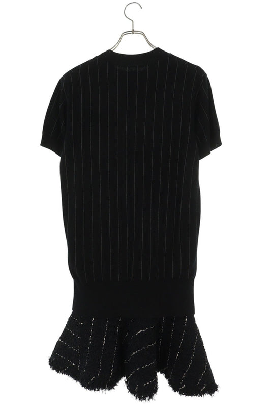 Sacai Black Short Sleeve Stripe Cotton Dress Size 2