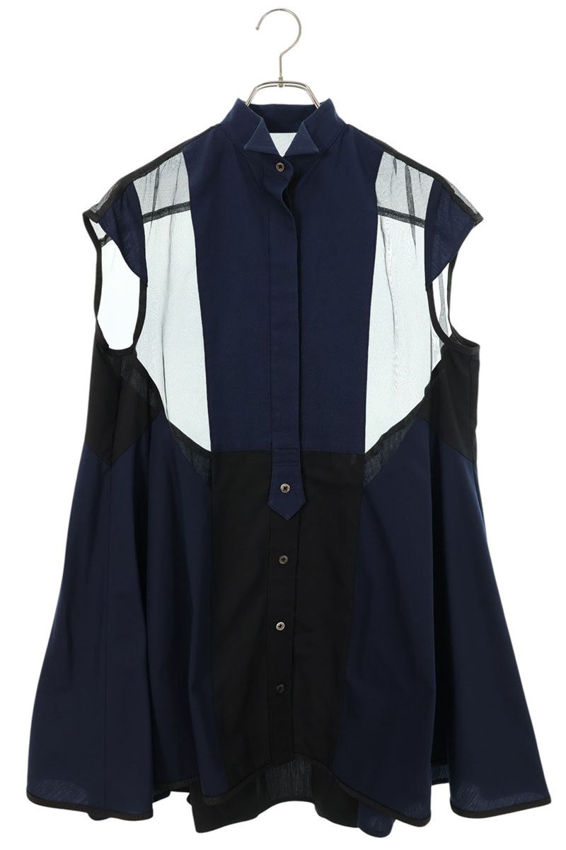 Sacai Sleeveless Cotton Blend Midi Dress Navy Size 1