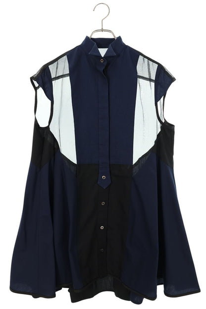 Sacai Sleeveless Cotton Blend Midi Dress Navy Size 1