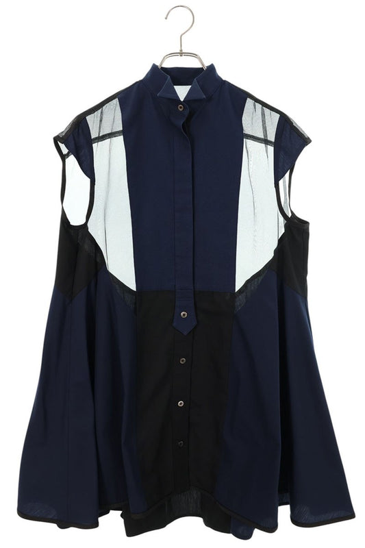 Sacai Sleeveless Cotton Blend Midi Dress Navy Size 1