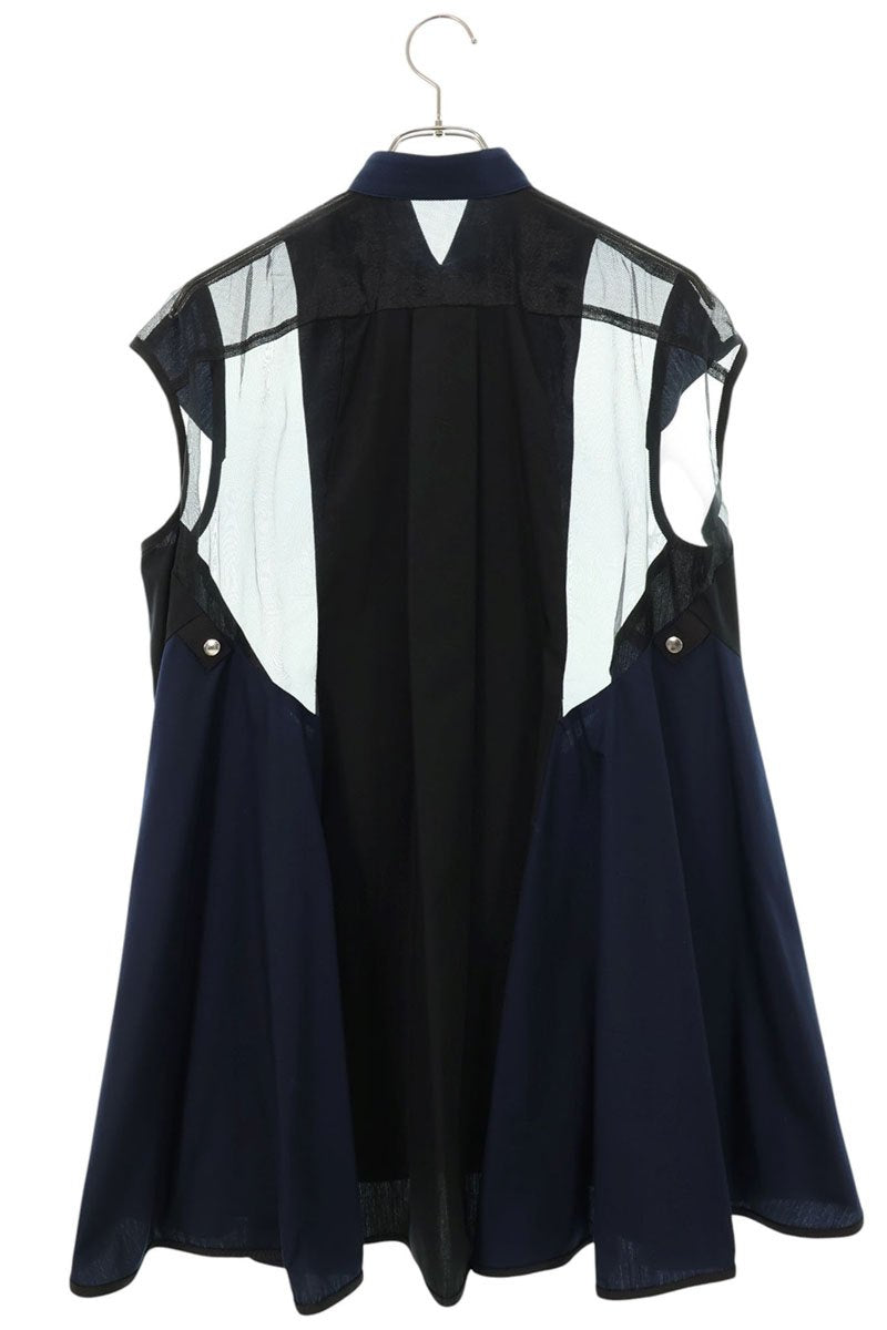 Sacai Sleeveless Cotton Blend Midi Dress Navy Size 1