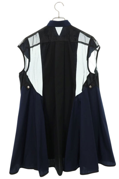 Sacai Sleeveless Cotton Blend Midi Dress Navy Size 1