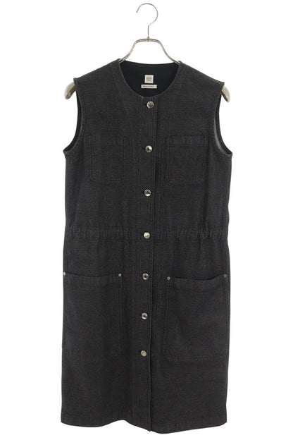 Hermes Black Sellier Button Cotton Denim Dress Size 36