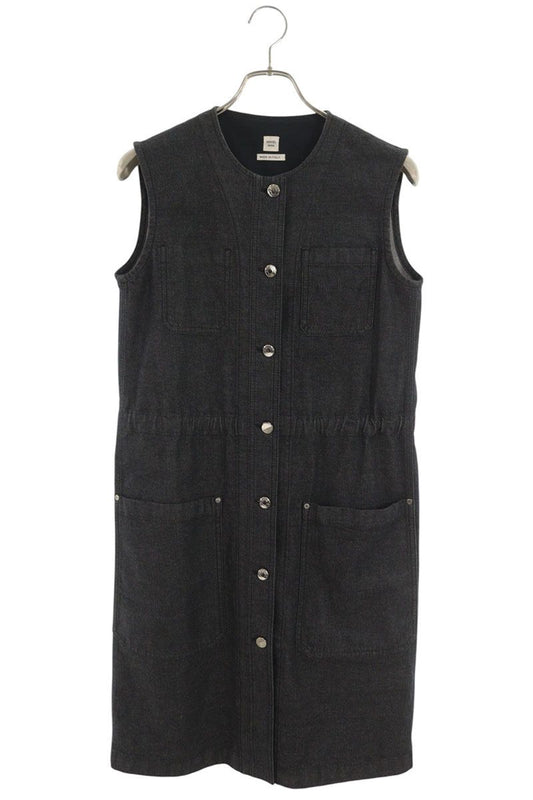 Hermes Black Sellier Button Cotton Denim Dress Size 36