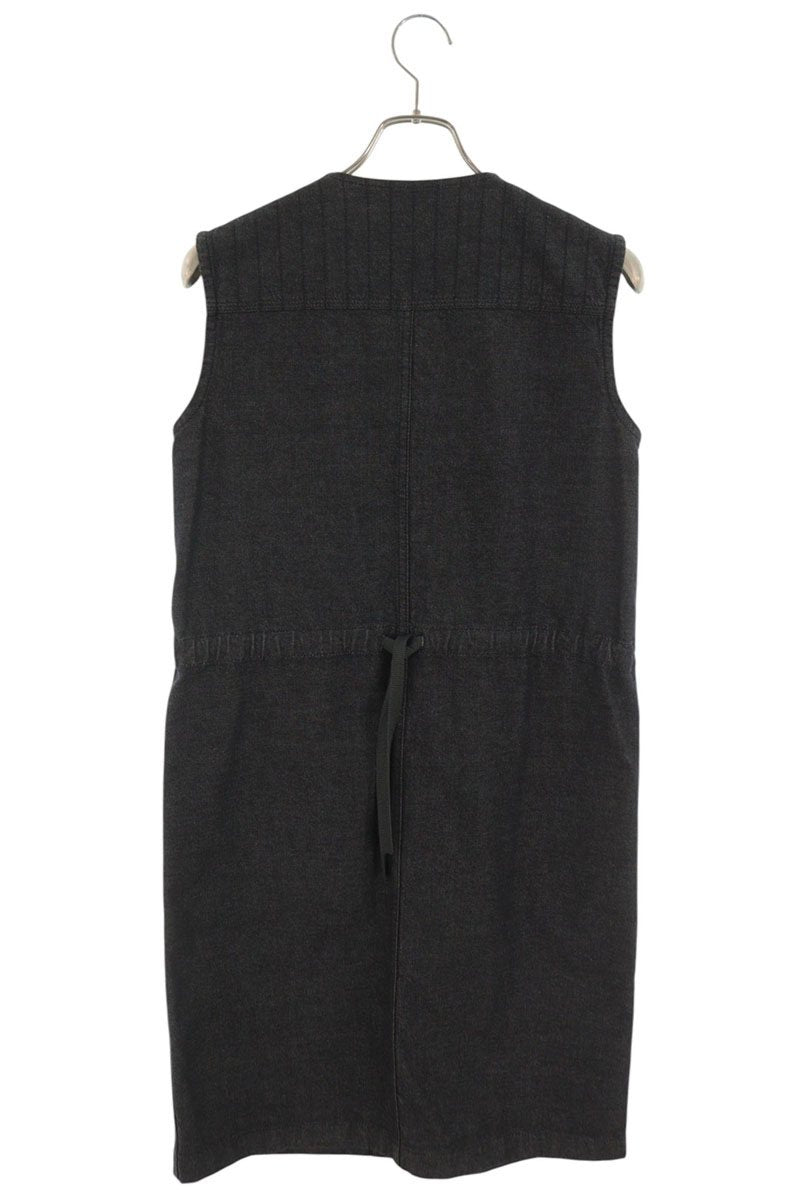 Hermes Black Sellier Button Cotton Denim Dress Size 36