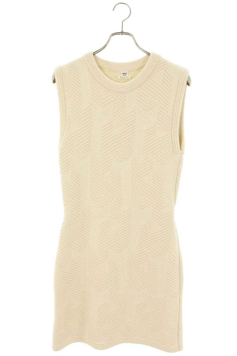 Hermes H Motif Wool Knit Midi Dress Off-white Size 38