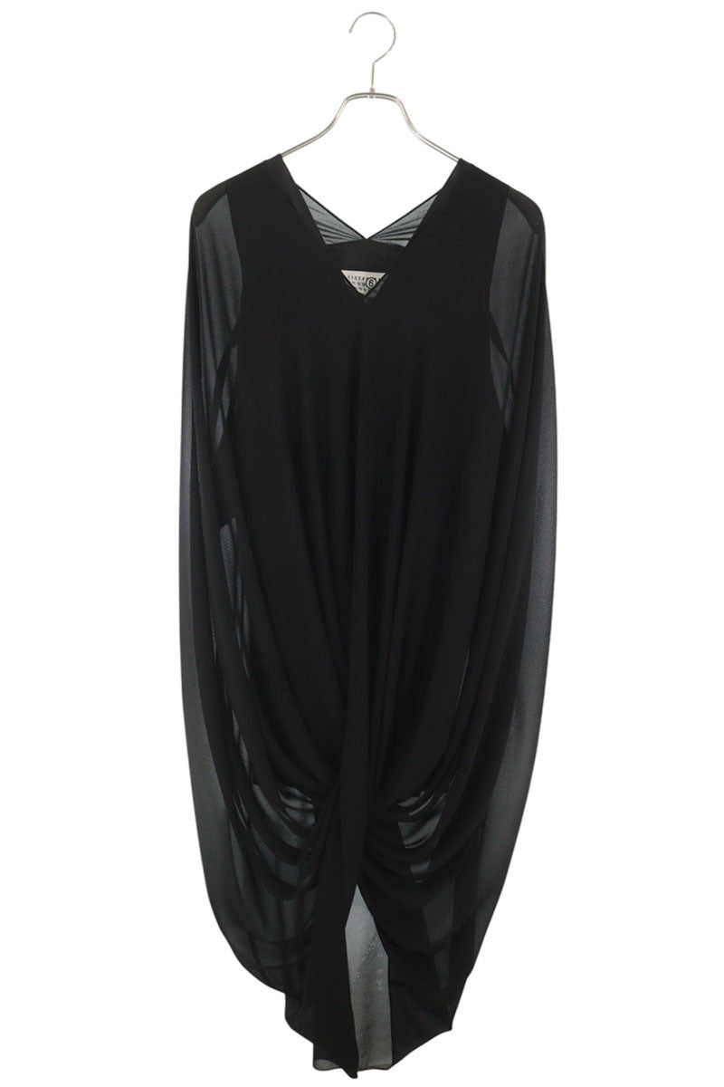 Maison Margiela Black Draped Polyester Dress 26SS Size 42