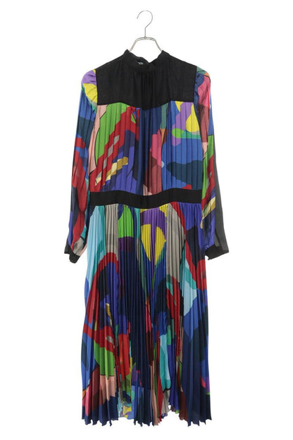 Kaws Sacai 21AW Black Multi Print Cupro Dress Size 2