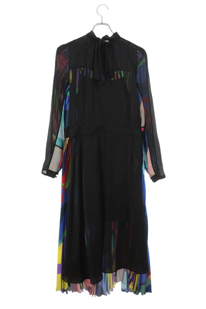 Kaws Sacai 21AW Black Multi Print Cupro Dress Size 2