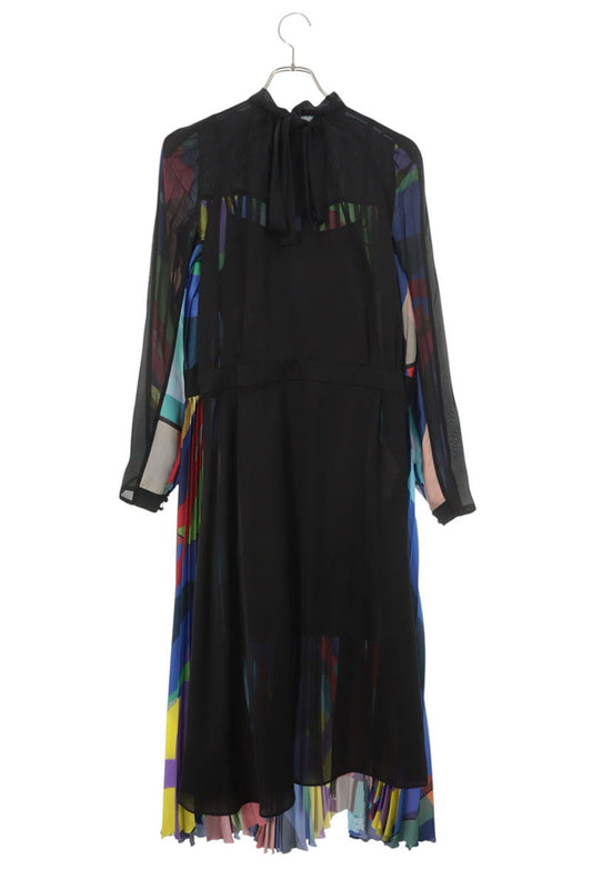 Kaws Sacai 21AW Black Multi Print Cupro Dress Size 2