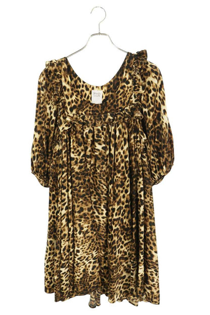 Rhodolirion Leopard Print Midi Dress Brown Polyester Size 1
