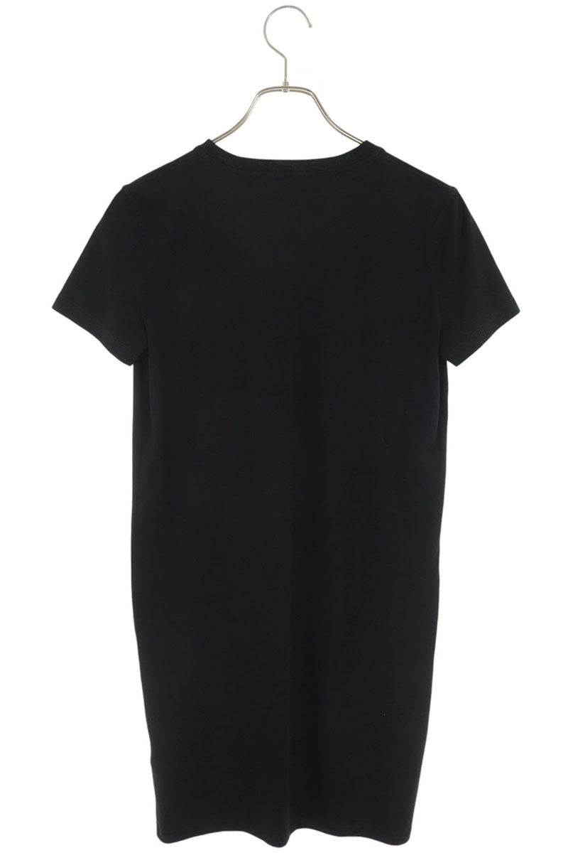 HERMES Cotton Print Short Sleeve Dress Black Size 36