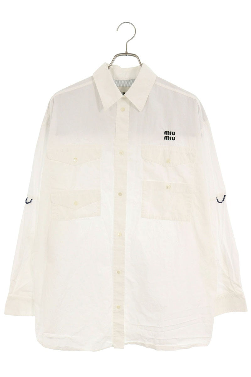 miumiu Logo Embroidered Poplin Shirt Dress White Size 40