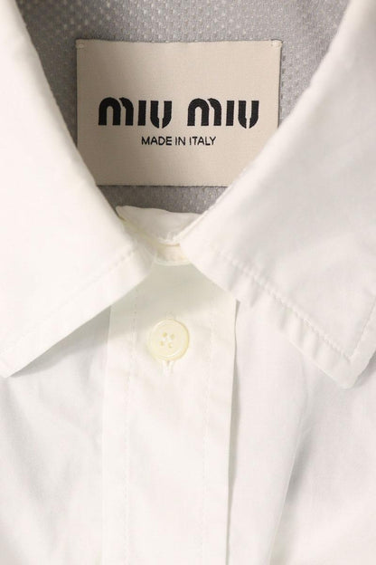 miumiu Logo Embroidered Poplin Shirt Dress White Size 40