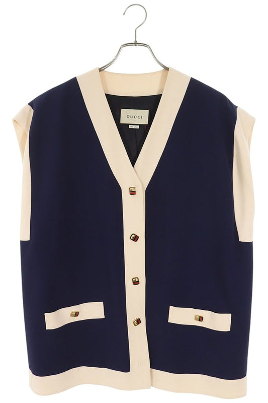 Gucci Viscose Blend Vest Navy Beige Size 40