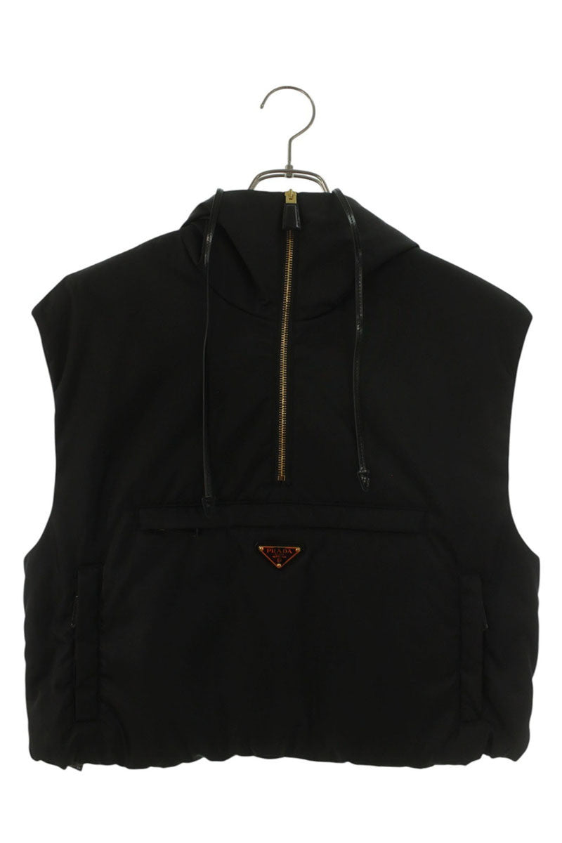 Prada Hooded Triangle Logo Nylon Vest Black Size 36