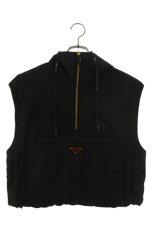 Prada Hooded Triangle Logo Nylon Vest Black Size 36