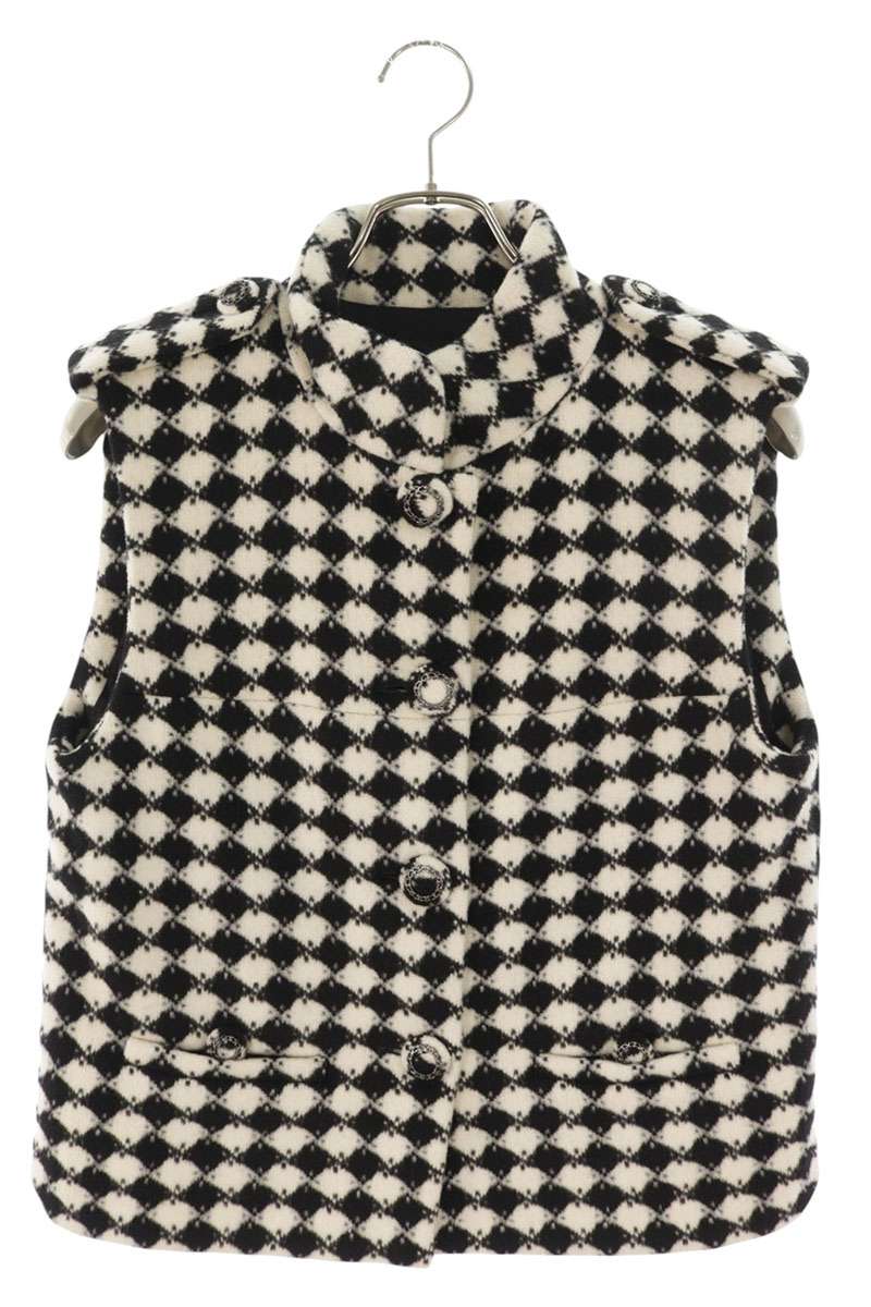 Chanel Diamond Pattern Wool Short Vest White & Black Size 40