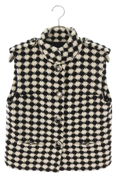 Chanel Diamond Pattern Wool Short Vest White & Black Size 40