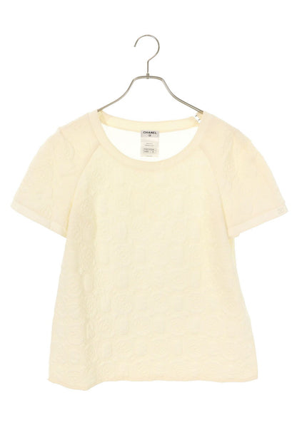 Chanel Camellia Stitch Silk Top Off-White Size 42