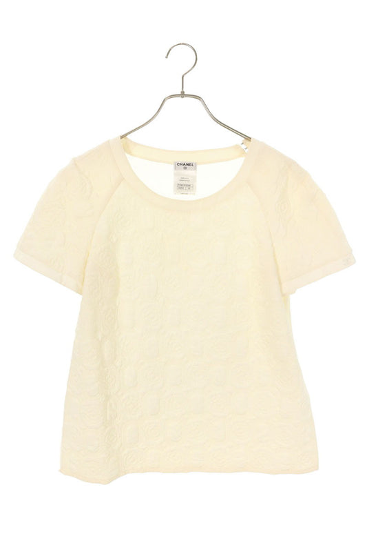 Chanel Camellia Stitch Silk Top Off-White Size 42