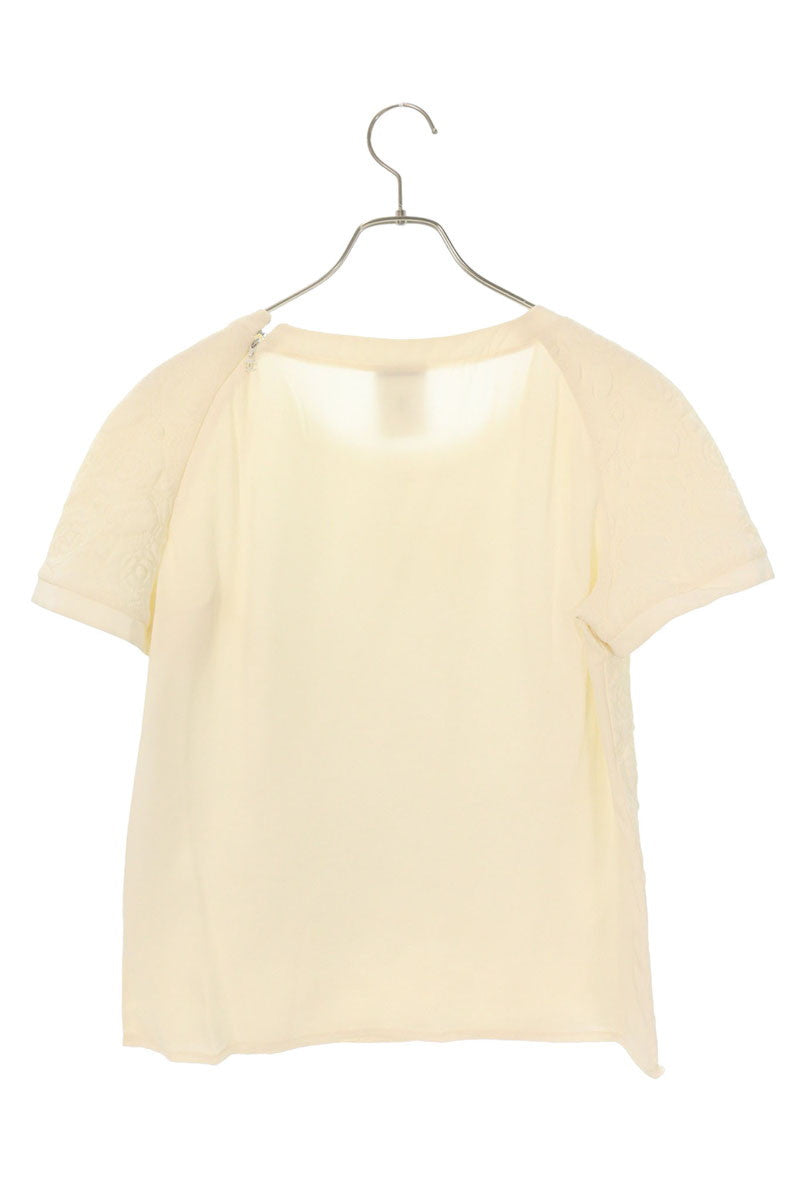 Chanel Camellia Stitch Silk Top Off-White Size 42