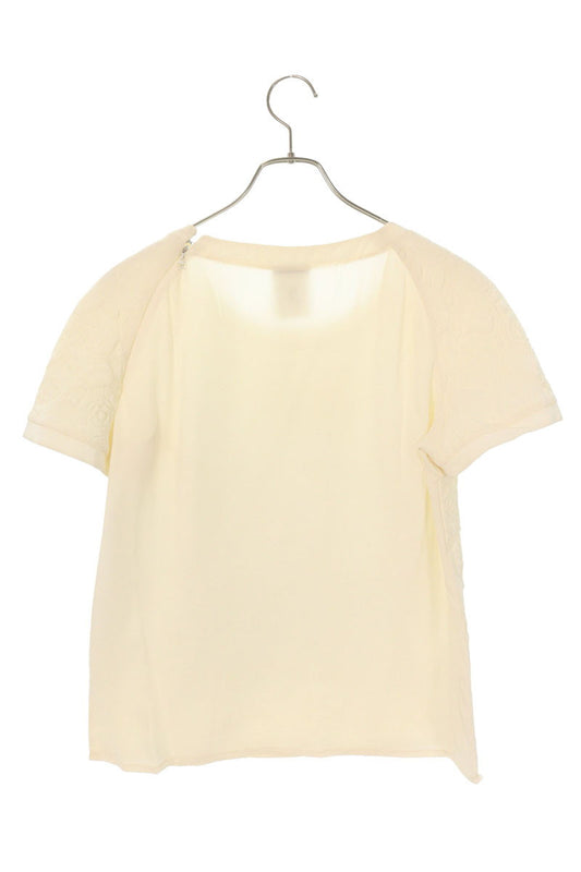 Chanel Camellia Stitch Silk Top Off-White Size 42