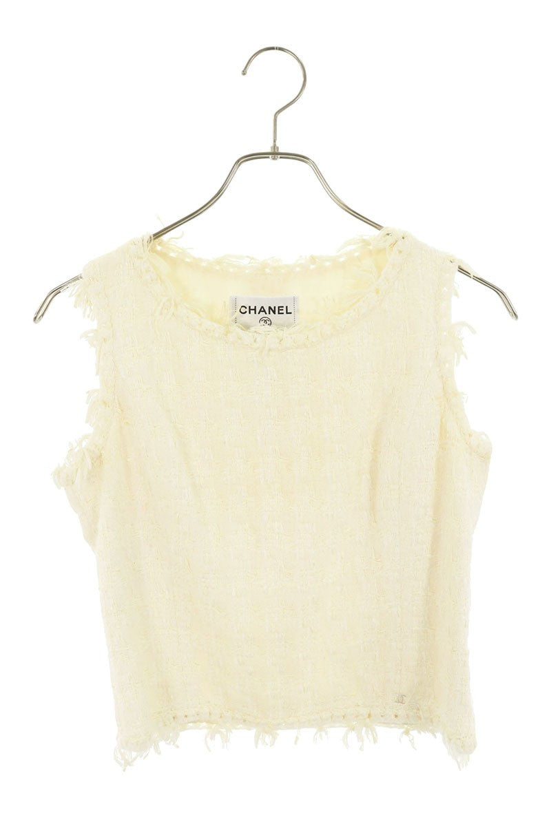 Chanel Side Zip Tweed Sleeveless Top White Size 36