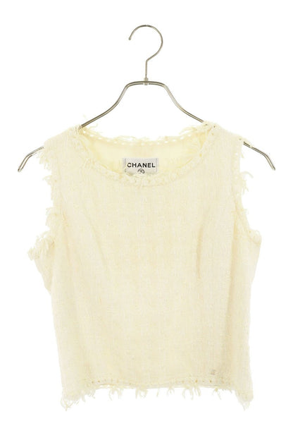 Chanel Side Zip Tweed Sleeveless Top White Size 36