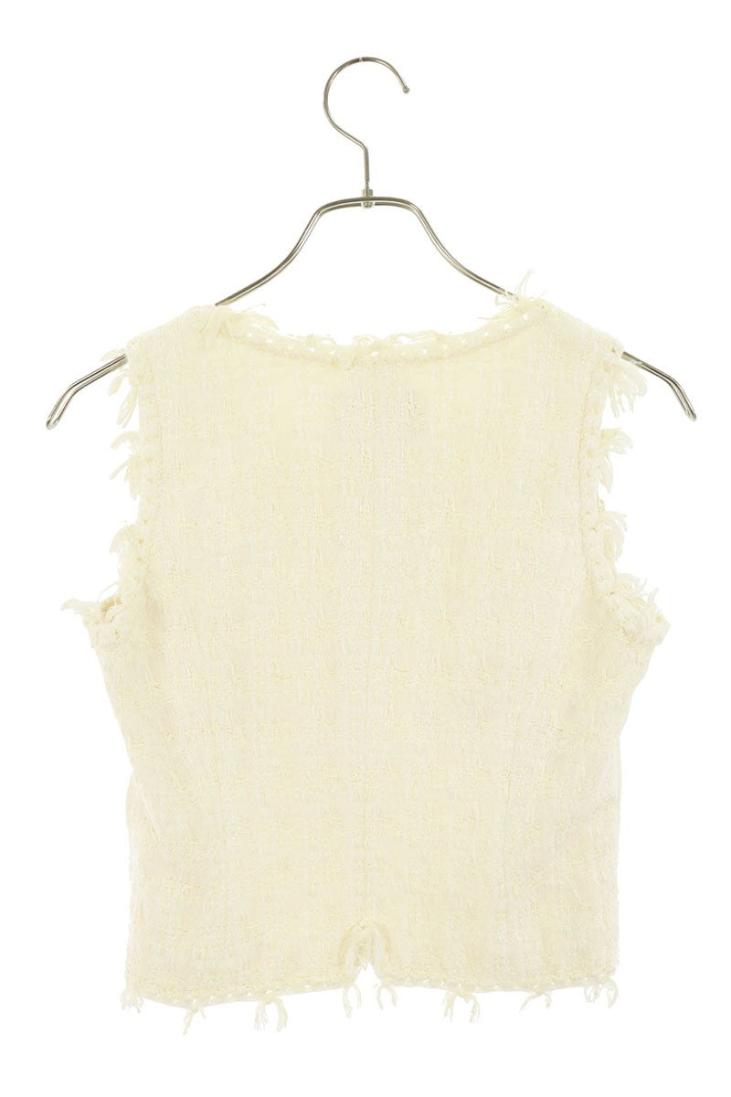 Chanel Side Zip Tweed Sleeveless Top White Size 36