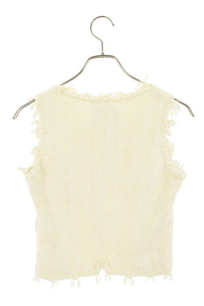 Chanel Side Zip Tweed Sleeveless Top White Size 36