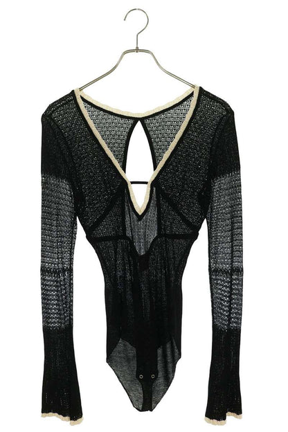 Vintage Black Lace Knit V-Neck Bodysuit Sweater Size 1