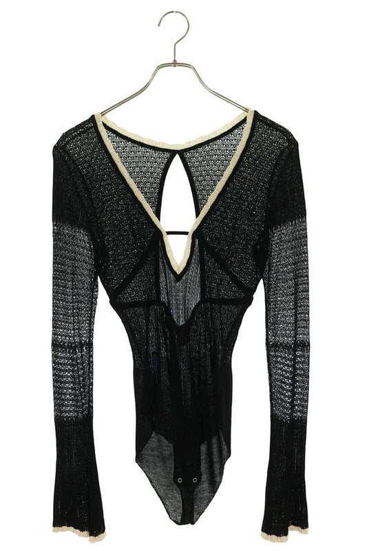 Vintage Black Lace Knit V-Neck Bodysuit Sweater Size 1