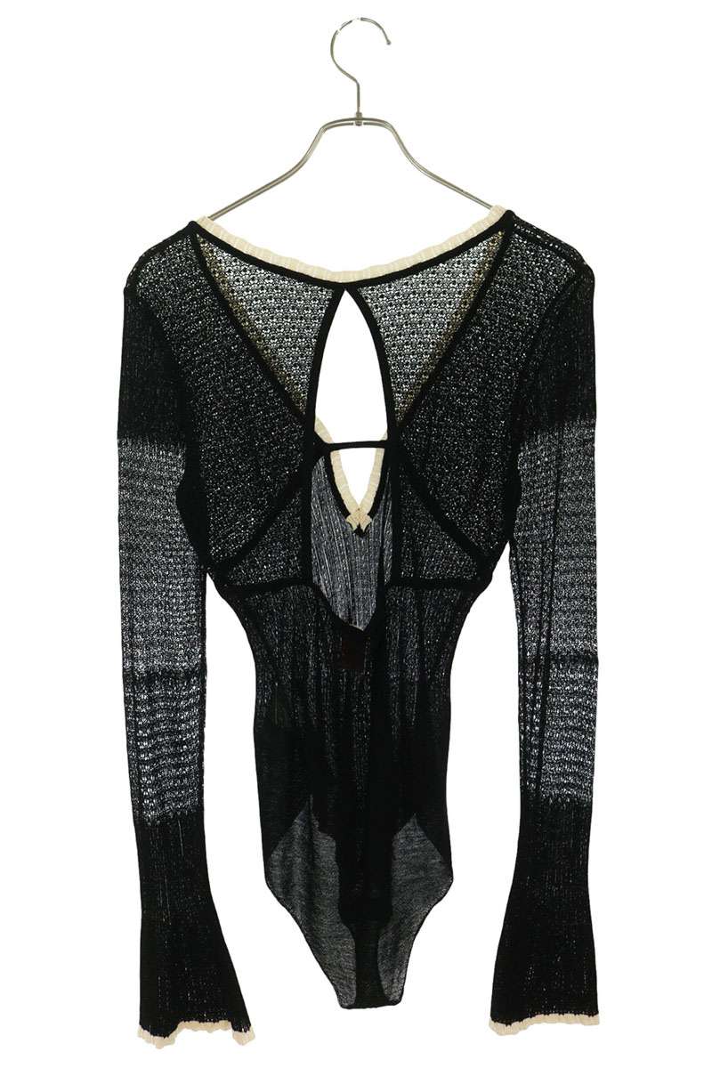 Vintage Black Lace Knit V-Neck Bodysuit Sweater Size 1