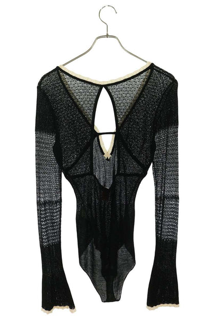 Vintage Black Lace Knit V-Neck Bodysuit Sweater Size 1