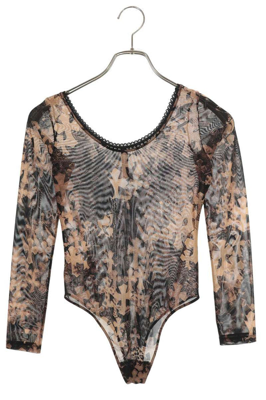 Chrome Hearts Sheer Long Sleeve Cross Print Bodysuit Multi Size XS