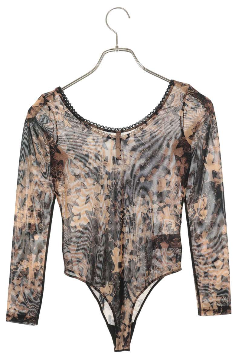 Chrome Hearts Sheer Long Sleeve Cross Print Bodysuit Multi Size XS
