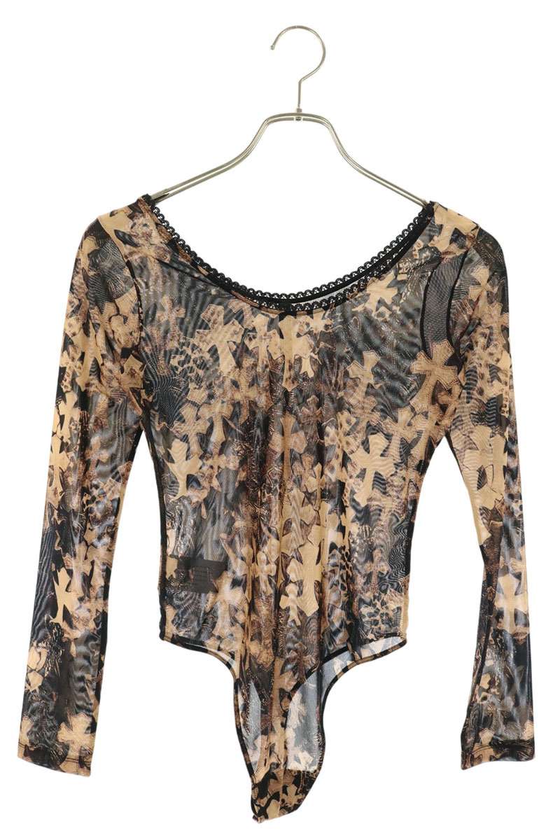 Chrome Hearts SHEER MESH Cemetery Lace Bodysuit Brown Size S