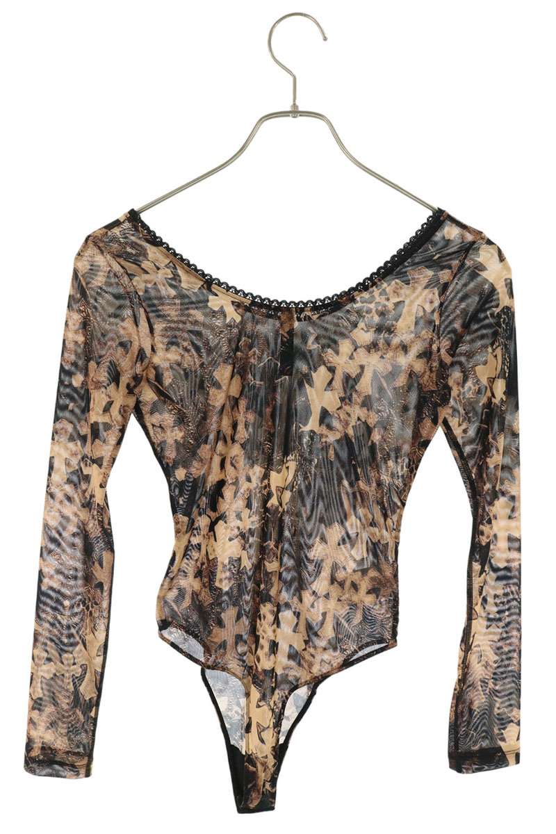 Chrome Hearts SHEER MESH Cemetery Lace Bodysuit Brown Size S