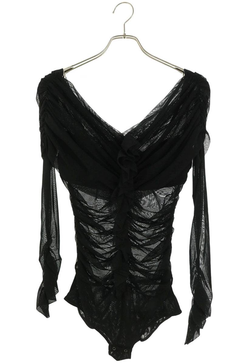 Vintage Tulle Frilled Gather Detail Bodysuit Black Size 2