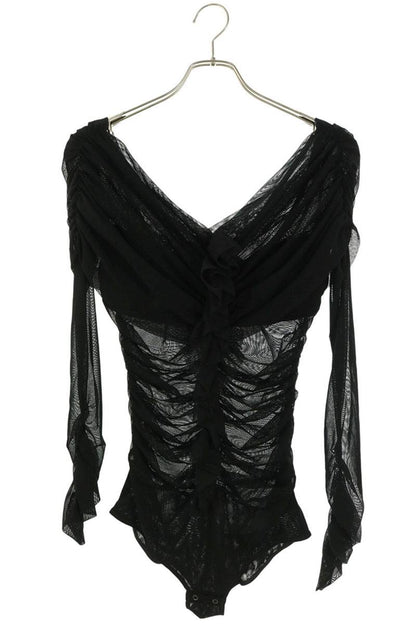Vintage Tulle Frilled Gather Detail Bodysuit Black Size 2