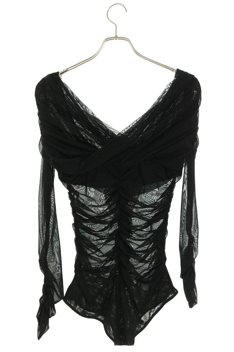 Vintage Tulle Frilled Gather Detail Bodysuit Black Size 2