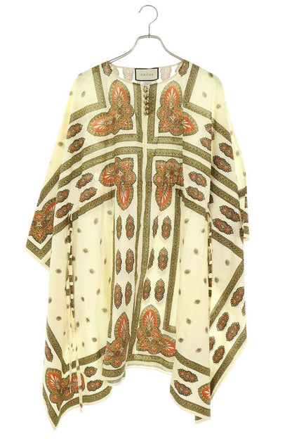 Gucci Beige Patterned Cotton Poncho Size 40