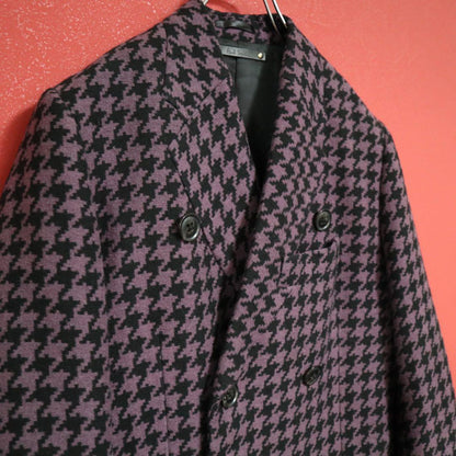 Paul Smith Purple Silk Houndstooth Collarless DB Coat Size M