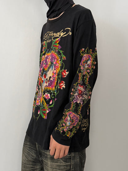Ed Hardy Skull Black Long Sleeve Tee Size M