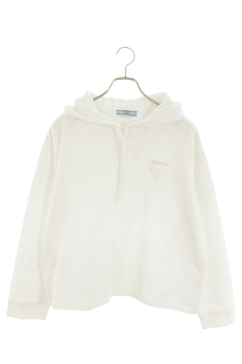 Prada Short Crop Triangle Patch Hoodie White Size XS