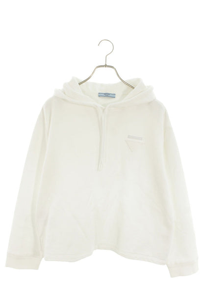 Prada Short Crop Triangle Patch Hoodie White Size XS