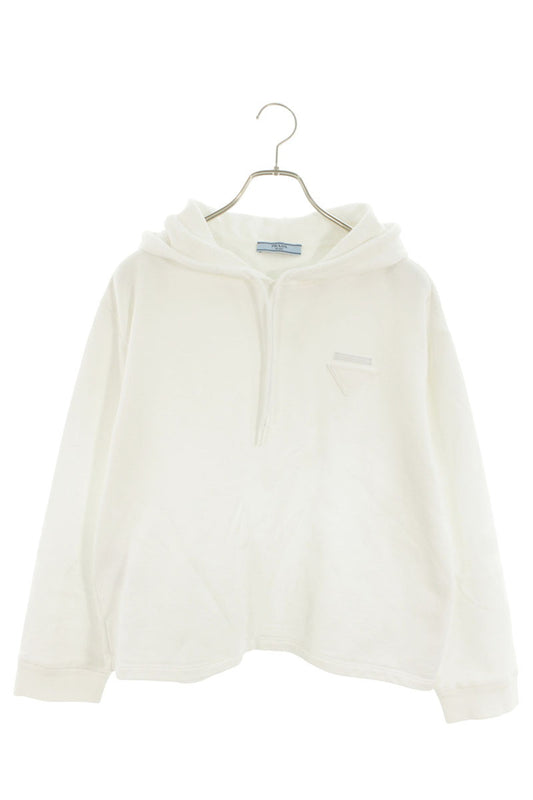 Prada Short Crop Triangle Patch Hoodie White Size XS