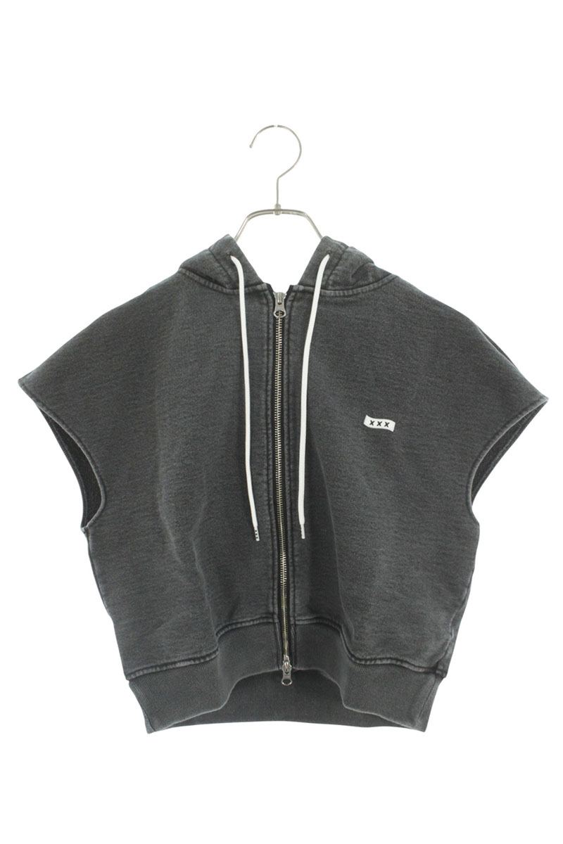 Japanese Brand Sleeveless Zip Cotton Hoodie Black Size FREE